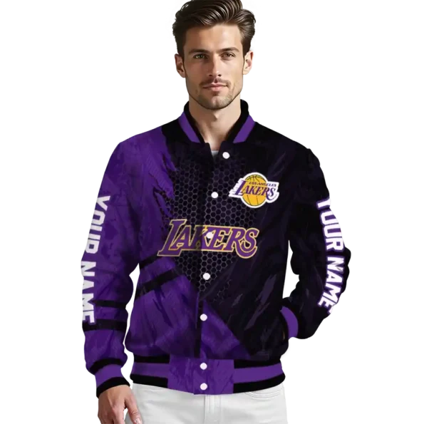 custom los angeles lakers hexagon mesh purple black varsity jacket high quality.webp