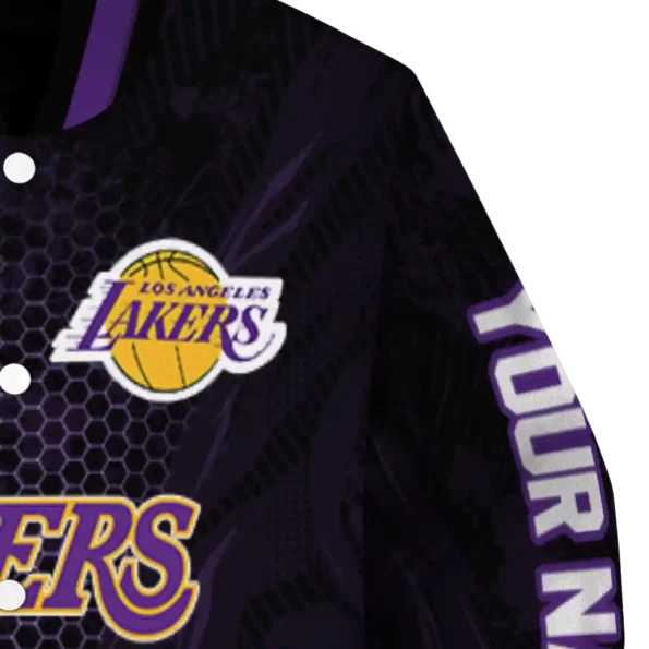 custom los angeles lakers hexagon mesh purple black varsity jacket premium grade.webp
