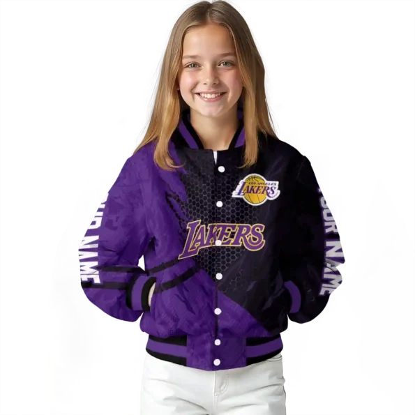 custom los angeles lakers hexagon mesh purple black varsity jacket top rated.webp