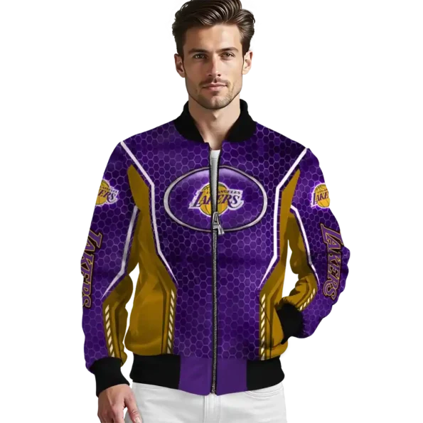 custom los angeles lakers power plate purple bomber jacket high quality