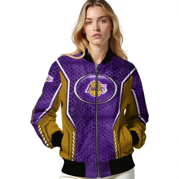 custom los angeles lakers power plate purple bomber jacket latest model