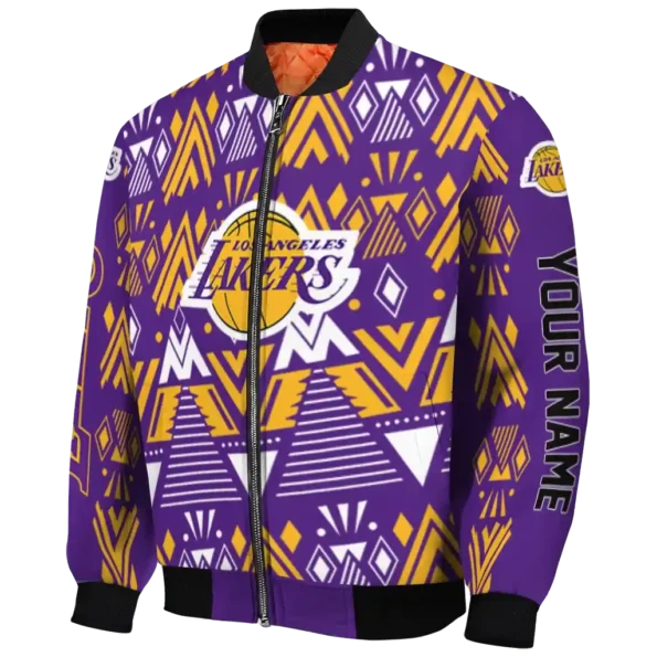 custom los angeles lakers pyramid shapes purple bomber jacket best selling