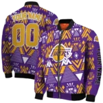 custom los angeles lakers pyramid shapes purple bomber jacket best selling