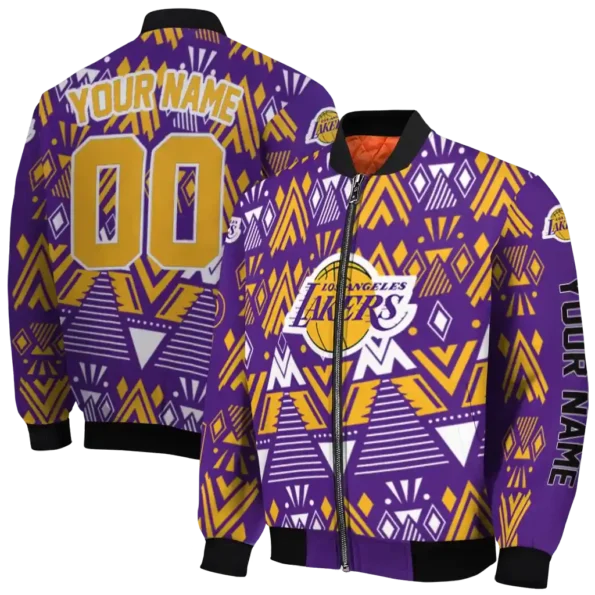 custom los angeles lakers pyramid shapes purple bomber jacket fashion forward