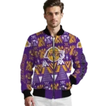 custom los angeles lakers pyramid shapes purple bomber jacket best selling