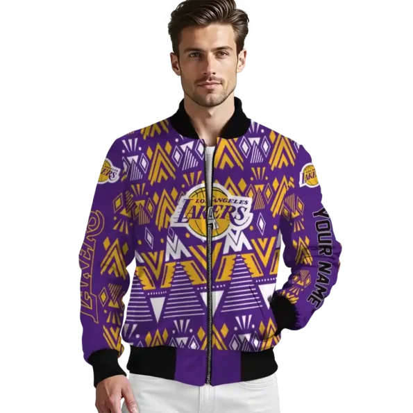 custom los angeles lakers pyramid shapes purple bomber jacket high quality
