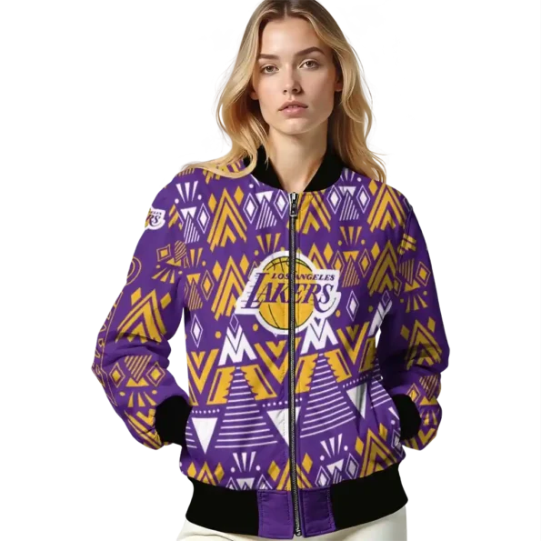 custom los angeles lakers pyramid shapes purple bomber jacket latest model