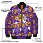 custom los angeles lakers pyramid shapes purple bomber jacket best selling