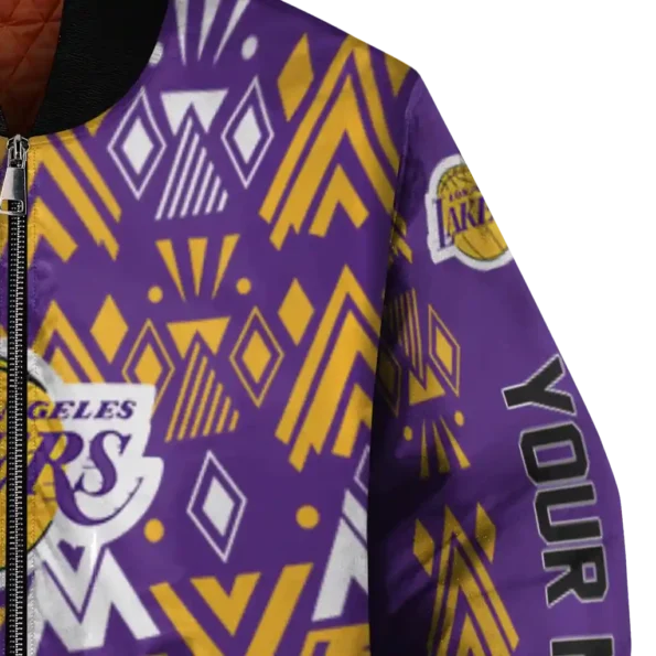custom los angeles lakers pyramid shapes purple bomber jacket premium grade