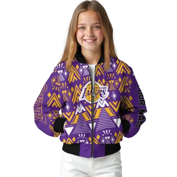 custom los angeles lakers pyramid shapes purple bomber jacket top rated
