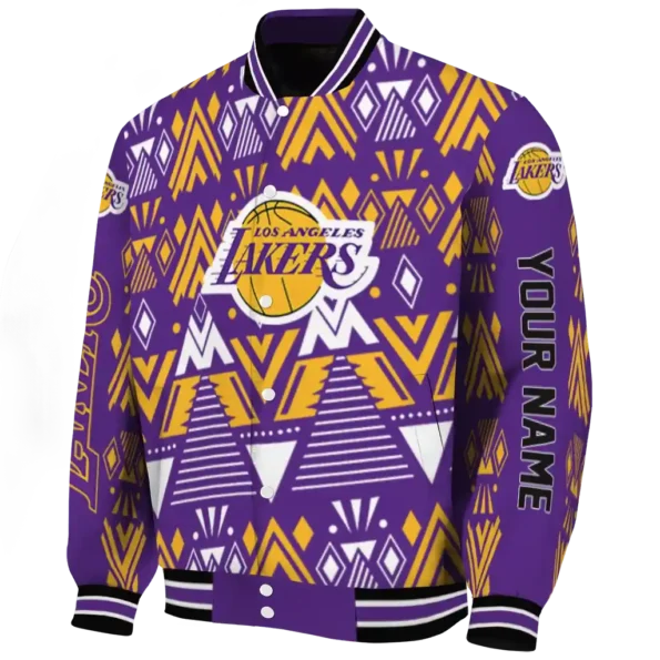 custom los angeles lakers pyramid shapes purple varsity jacket best selling.webp