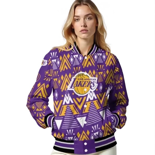 custom los angeles lakers pyramid shapes purple varsity jacket latest model.webp