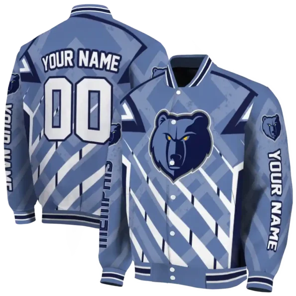 custom memphis grizzlies chevron angles blue varsity jacket fashion forward.webp
