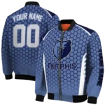 custom memphis grizzlies hexagon grid blue bomber jacket best selling