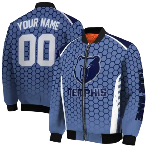 custom memphis grizzlies hexagon grid blue bomber jacket fashion forward