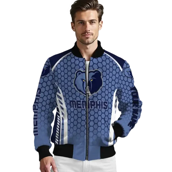 custom memphis grizzlies hexagon grid blue bomber jacket high quality