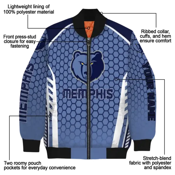 custom memphis grizzlies hexagon grid blue bomber jacket new arrival