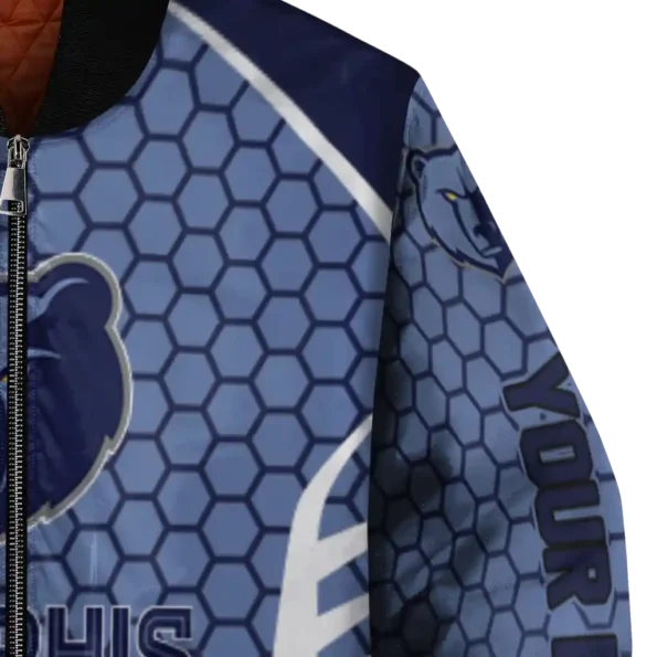 custom memphis grizzlies hexagon grid blue bomber jacket premium grade