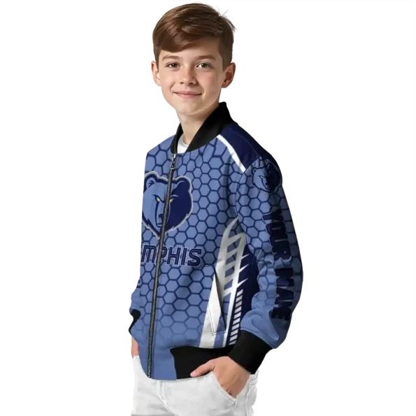 custom memphis grizzlies hexagon grid blue bomber jacket trendy