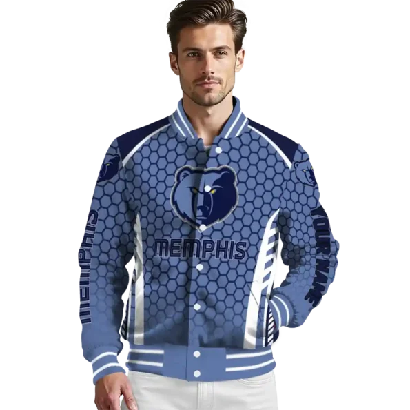 custom memphis grizzlies hexagon grid blue varsity jacket high quality.webp