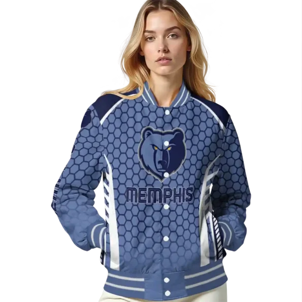 custom memphis grizzlies hexagon grid blue varsity jacket latest model.webp
