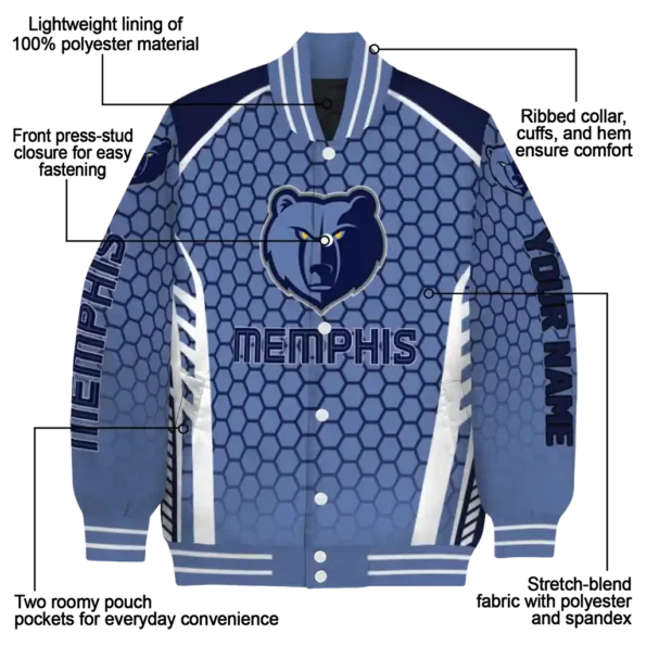 custom memphis grizzlies hexagon grid blue varsity jacket new arrival.webp
