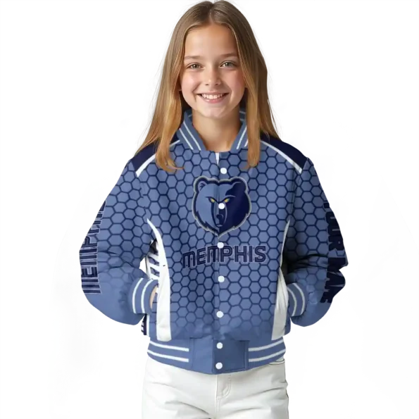custom memphis grizzlies hexagon grid blue varsity jacket top rated.webp