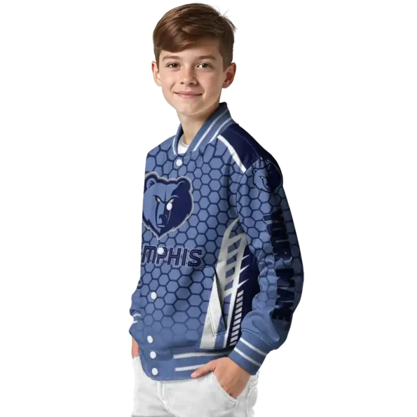 custom memphis grizzlies hexagon grid blue varsity jacket trendy.webp