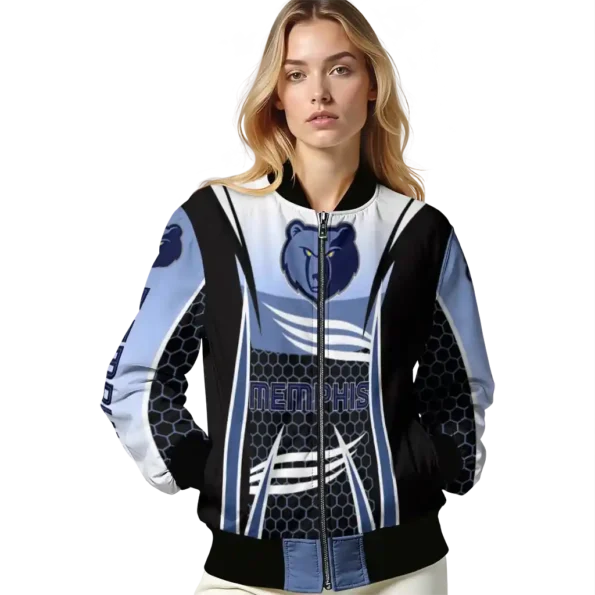 custom memphis grizzlies mesh effect blue black bomber jacket latest model