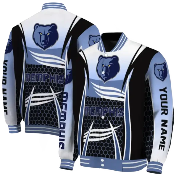 custom memphis grizzlies mesh effect blue black varsity jacket fashion forward.webp