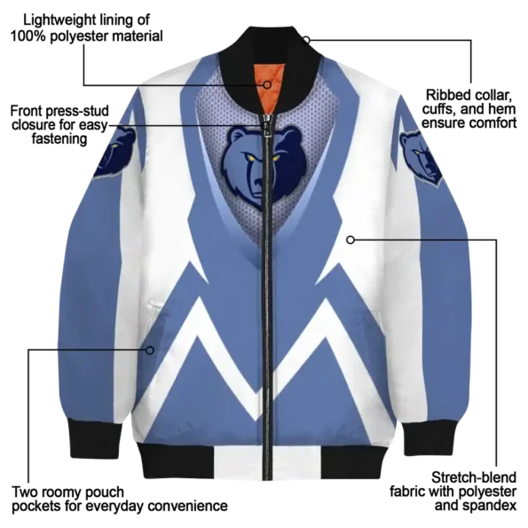 custom memphis grizzlies v stripes blue white bomber jacket new arrival