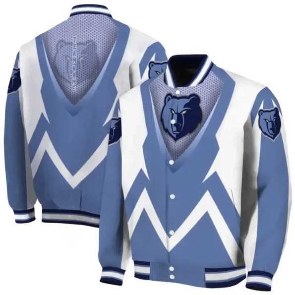 custom memphis grizzlies v stripes blue white varsity jacket fashion forward.webp