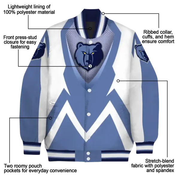 custom memphis grizzlies v stripes blue white varsity jacket new arrival.webp