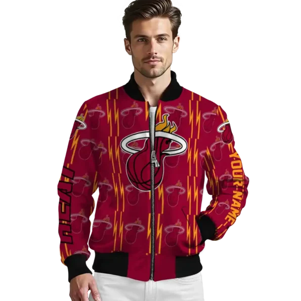 custom miami heat bolt stripe red bomber jacket high quality