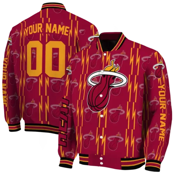 custom miami heat bolt stripe red varsity jacket fashion forward.webp
