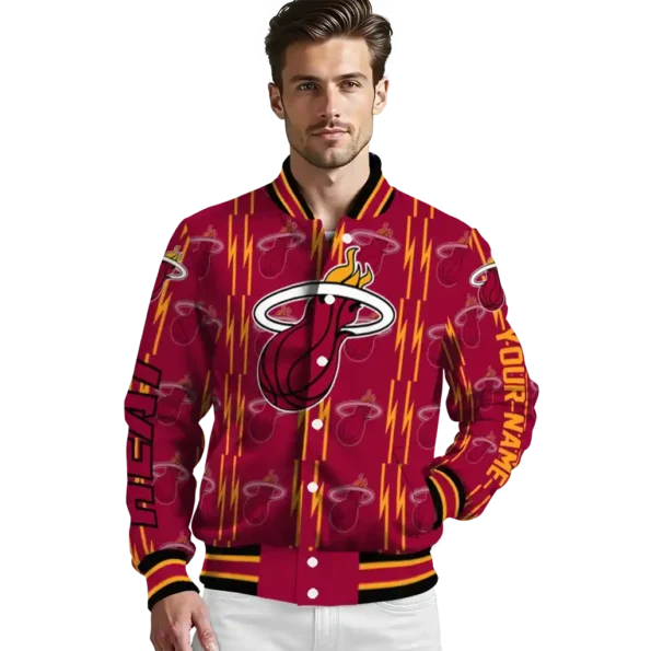 custom miami heat bolt stripe red varsity jacket high quality.webp