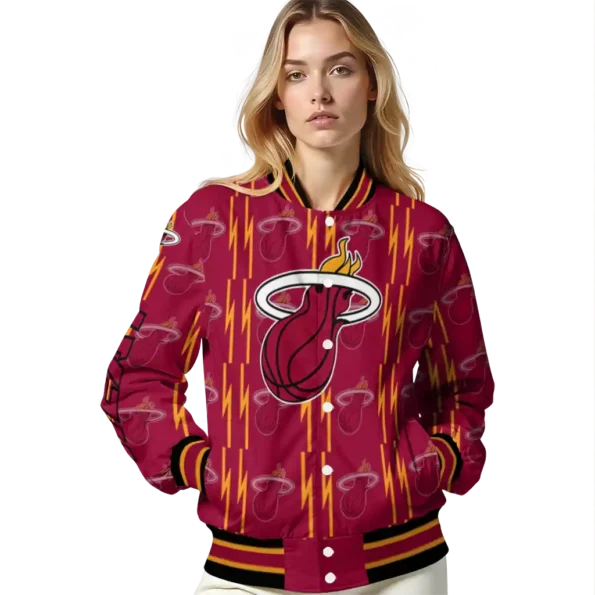 custom miami heat bolt stripe red varsity jacket latest model.webp