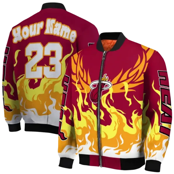 custom miami heat winged blaze red white bomber jacket fashion forward