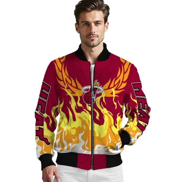custom miami heat winged blaze red white bomber jacket high quality