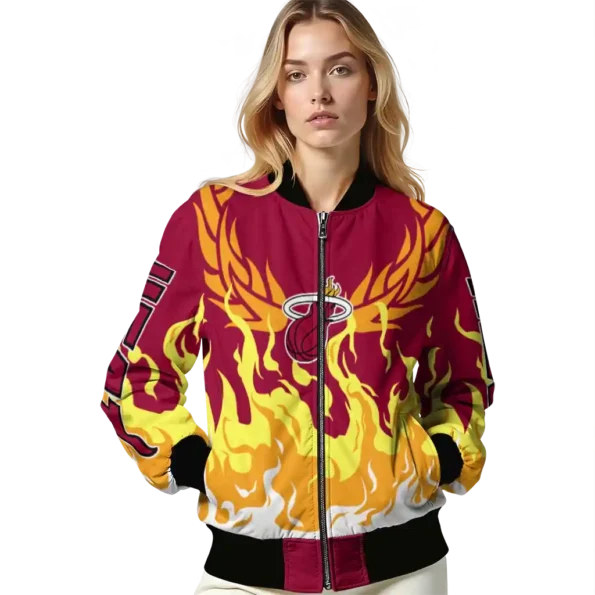 custom miami heat winged blaze red white bomber jacket latest model