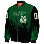 custom milwaukee bucks flame border green black bomber jacket best selling