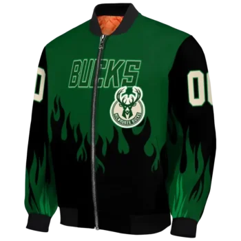 custom milwaukee bucks flame border green black bomber jacket best selling