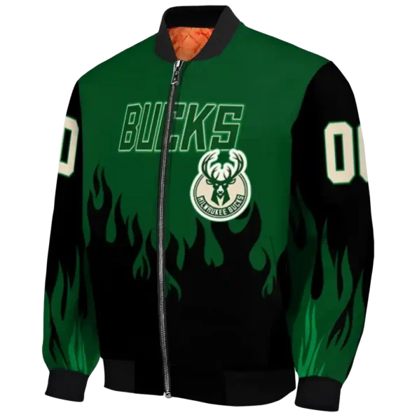 custom milwaukee bucks flame border green black bomber jacket best selling