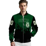 custom milwaukee bucks flame border green black bomber jacket best selling