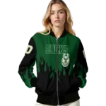 custom milwaukee bucks flame border green black bomber jacket best selling