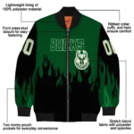 custom milwaukee bucks flame border green black bomber jacket best selling