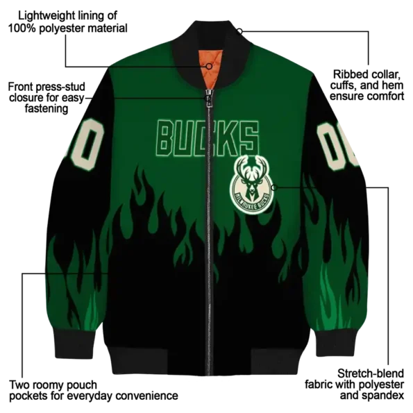 custom milwaukee bucks flame border green black bomber jacket new arrival