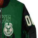 custom milwaukee bucks flame border green black bomber jacket best selling