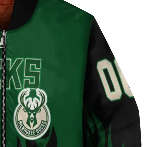 custom milwaukee bucks flame border green black bomber jacket premium grade