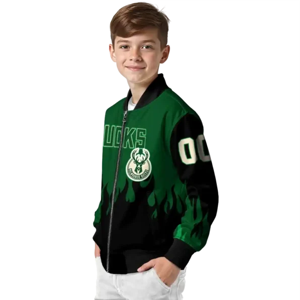 custom milwaukee bucks flame border green black bomber jacket trendy